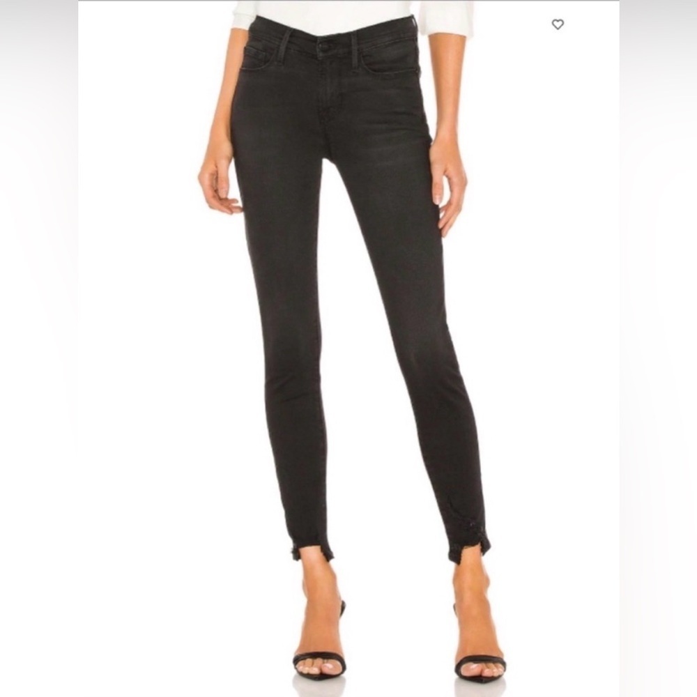 FRAME Black Noir Le Skinny de Jeanne Ankle Jeans Denim Raw Hem Women’s Size 26